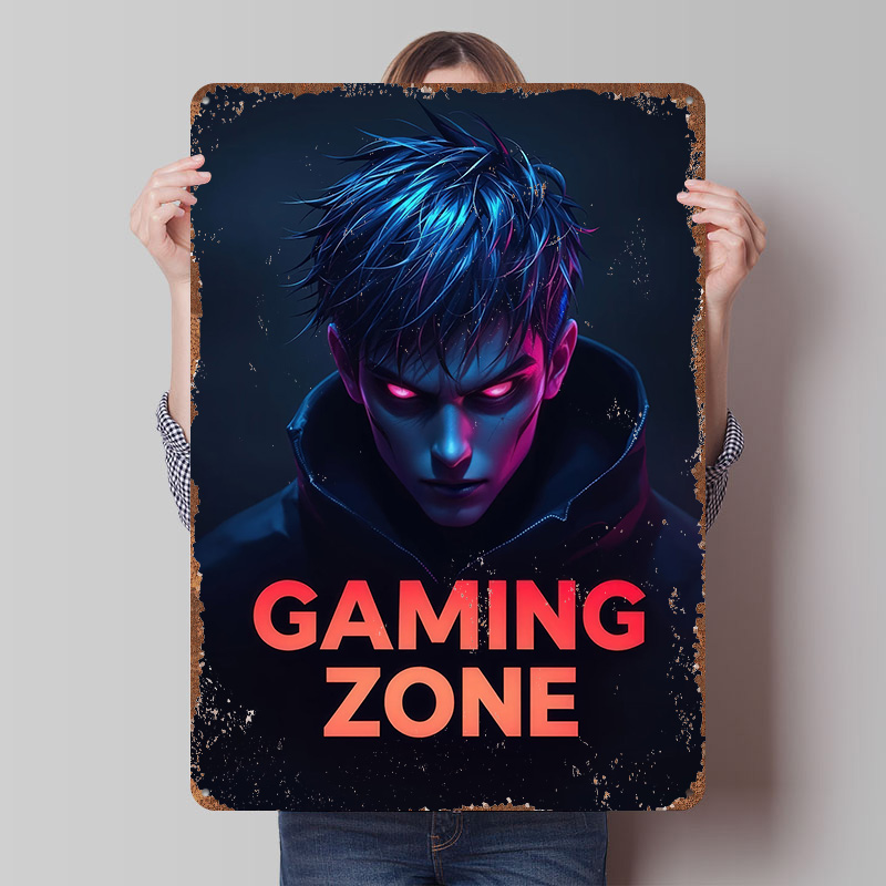 Retro Gaming Zone - Placa de Metal Personalizada com Retrato