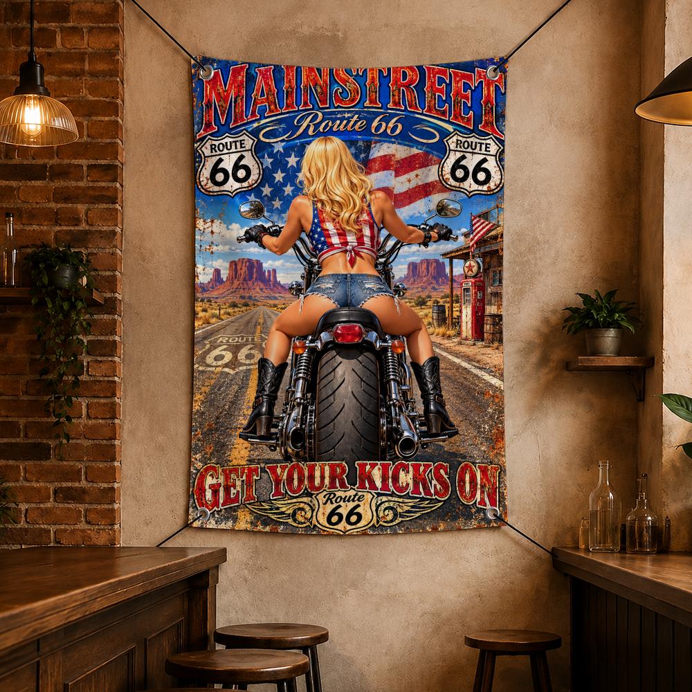 Retro Gaming Banner - Bandeiras vintage R-Route 66 para decoração