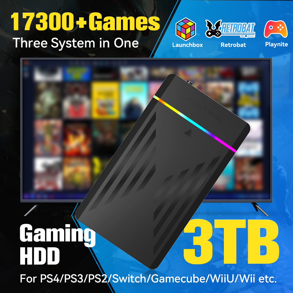 Retro Gaming Projector - 3TB portátil Gaming HDD LaunchBox/Retrobat/Playnite Retro