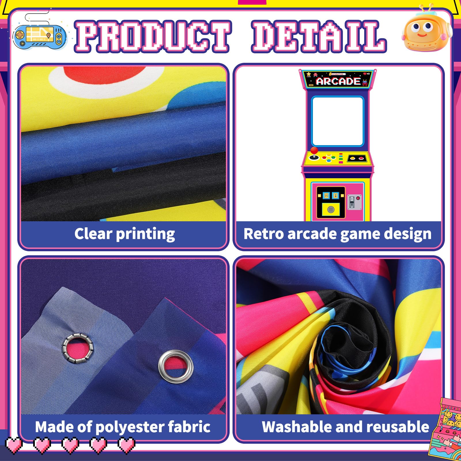Fundo Fotográfico de Tecido co - Retro Gaming Banner avaliação e preço