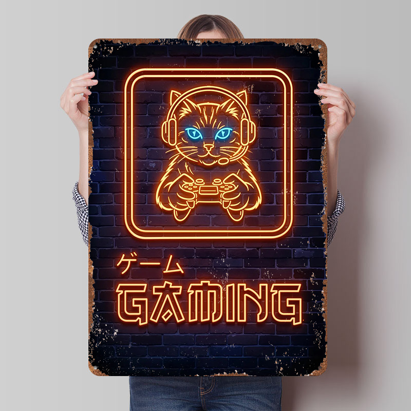 Pôster de Gato Gamer Neon Pers - Retro Gaming At avaliação e preço